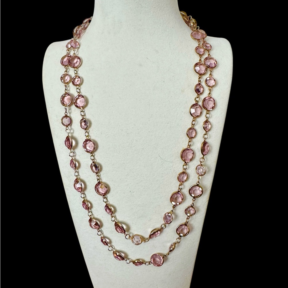 Vintage 1981 Chanel Light Pink Gripoix Glass Sautoir Necklace